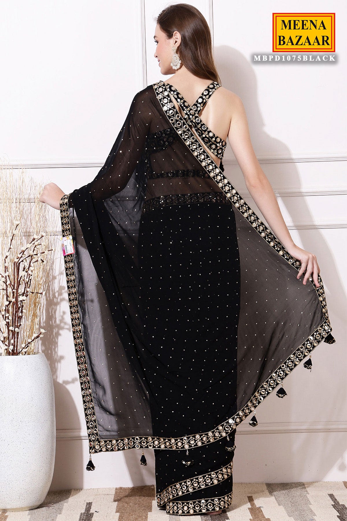 Black Georgette Mirror Work Saree