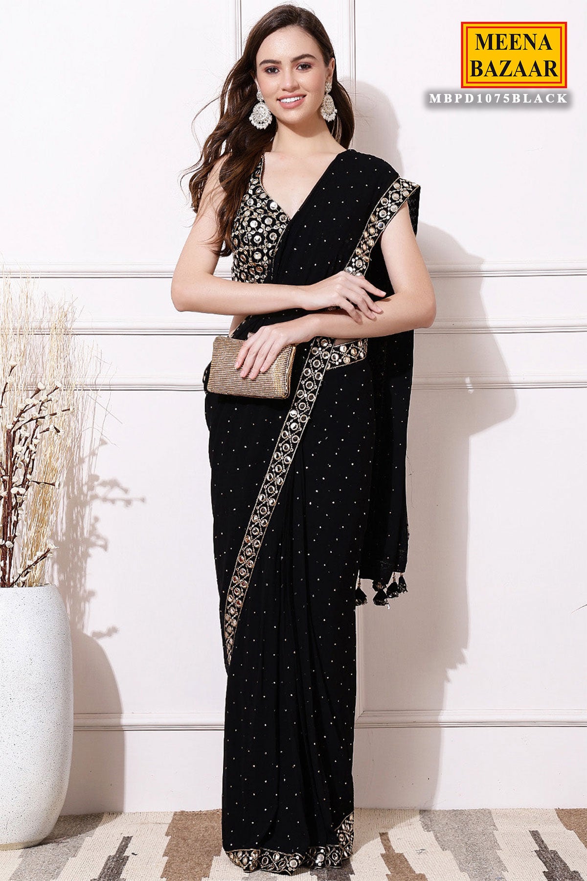 Black Georgette Mirror Work Saree