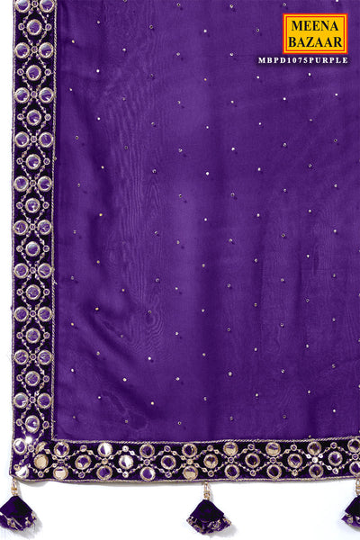 Purple Georgette Mirror Work Saree