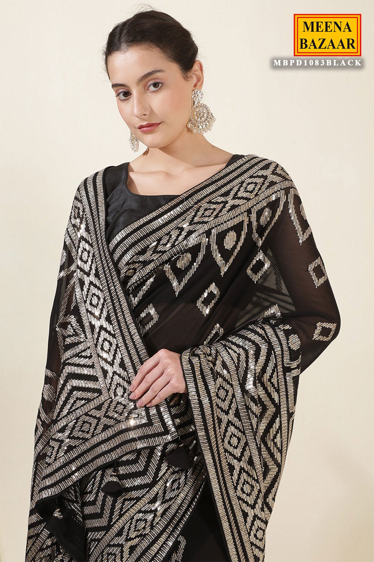 Zari Sequin Embrodiered Black Georgette Saree