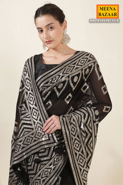 Zari Sequin Embrodiered Black Georgette Saree