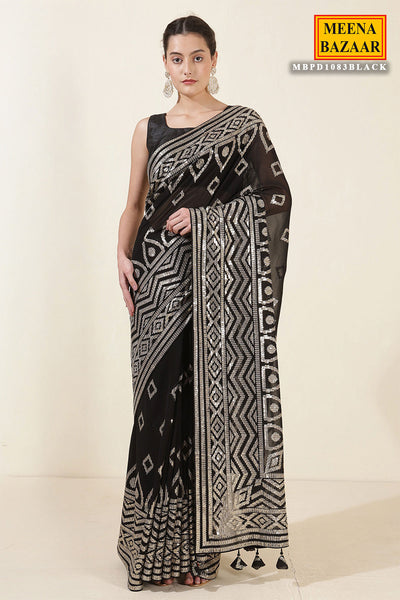 Zari Sequin Embrodiered Black Georgette Saree