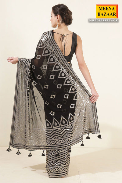 Zari Sequin Embrodiered Black Georgette Saree