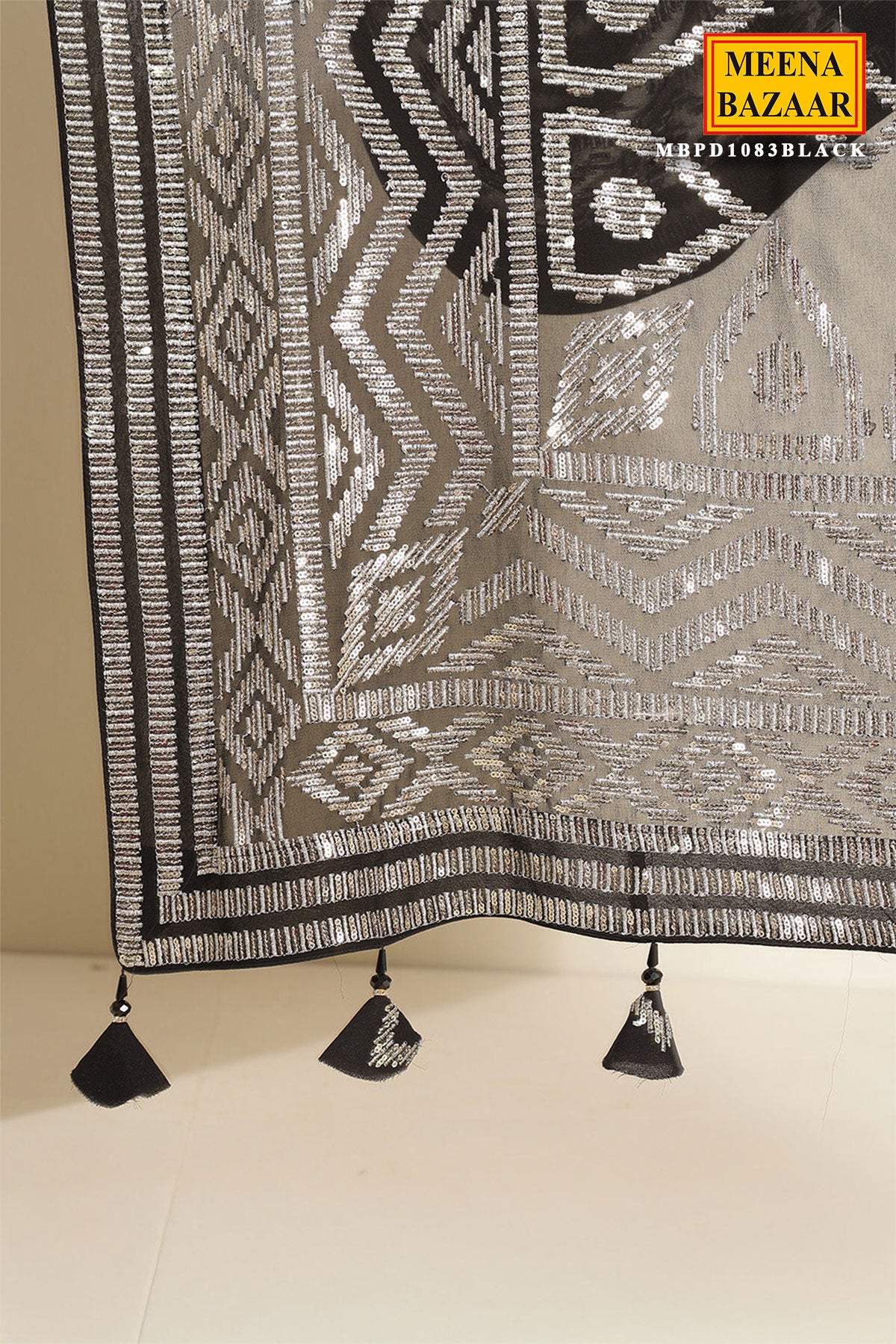 Zari Sequin Embrodiered Black Georgette Saree