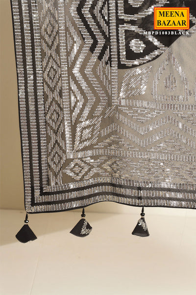 Zari Sequin Embrodiered Black Georgette Saree
