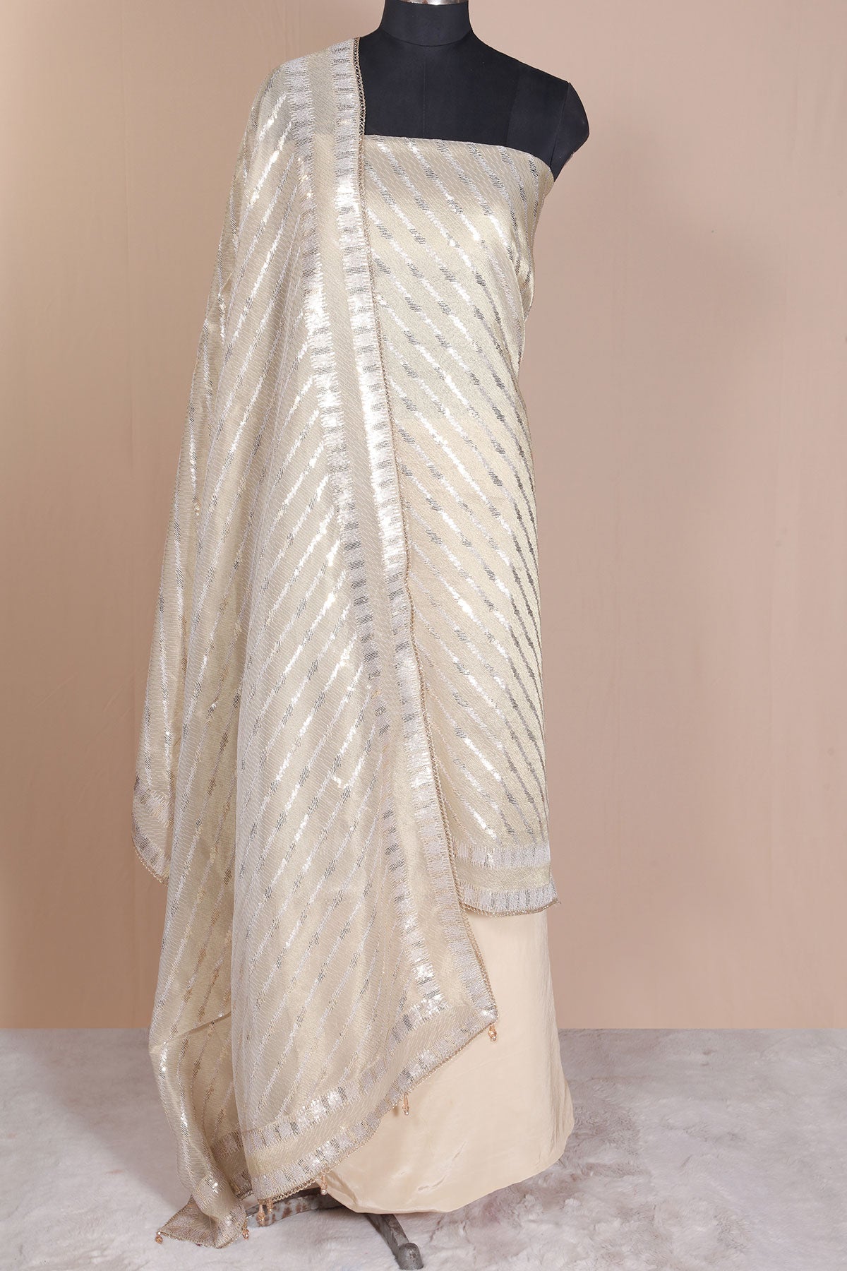 Gold Silk Unstitched Suit with Premium Sequin Work