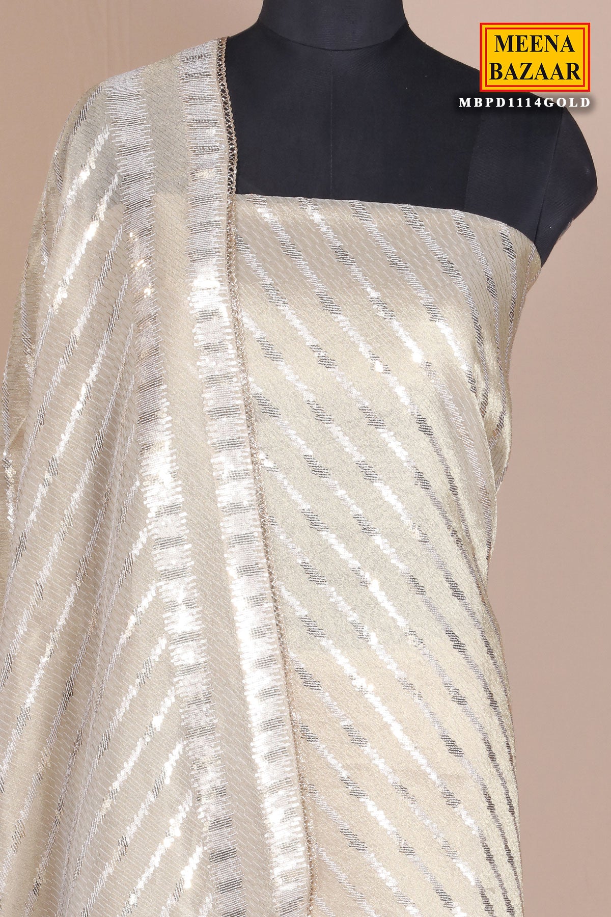 Gold Silk Unstitched Suit with Premium Sequin Work