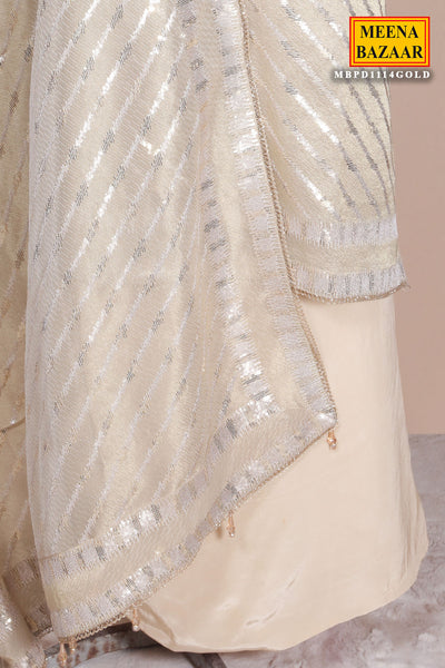 Gold Silk Unstitched Suit with Premium Sequin Work