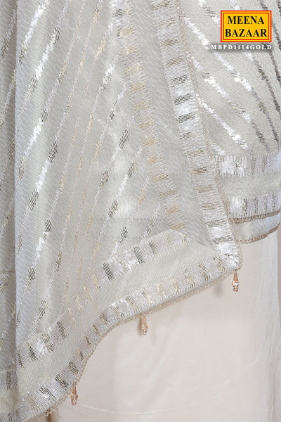 Gold Silk Unstitched Suit with Premium Sequin Work