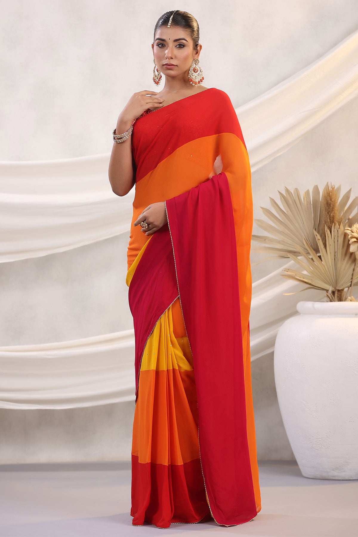 Rani-Orange Georgette Saree with Readymade Blouse