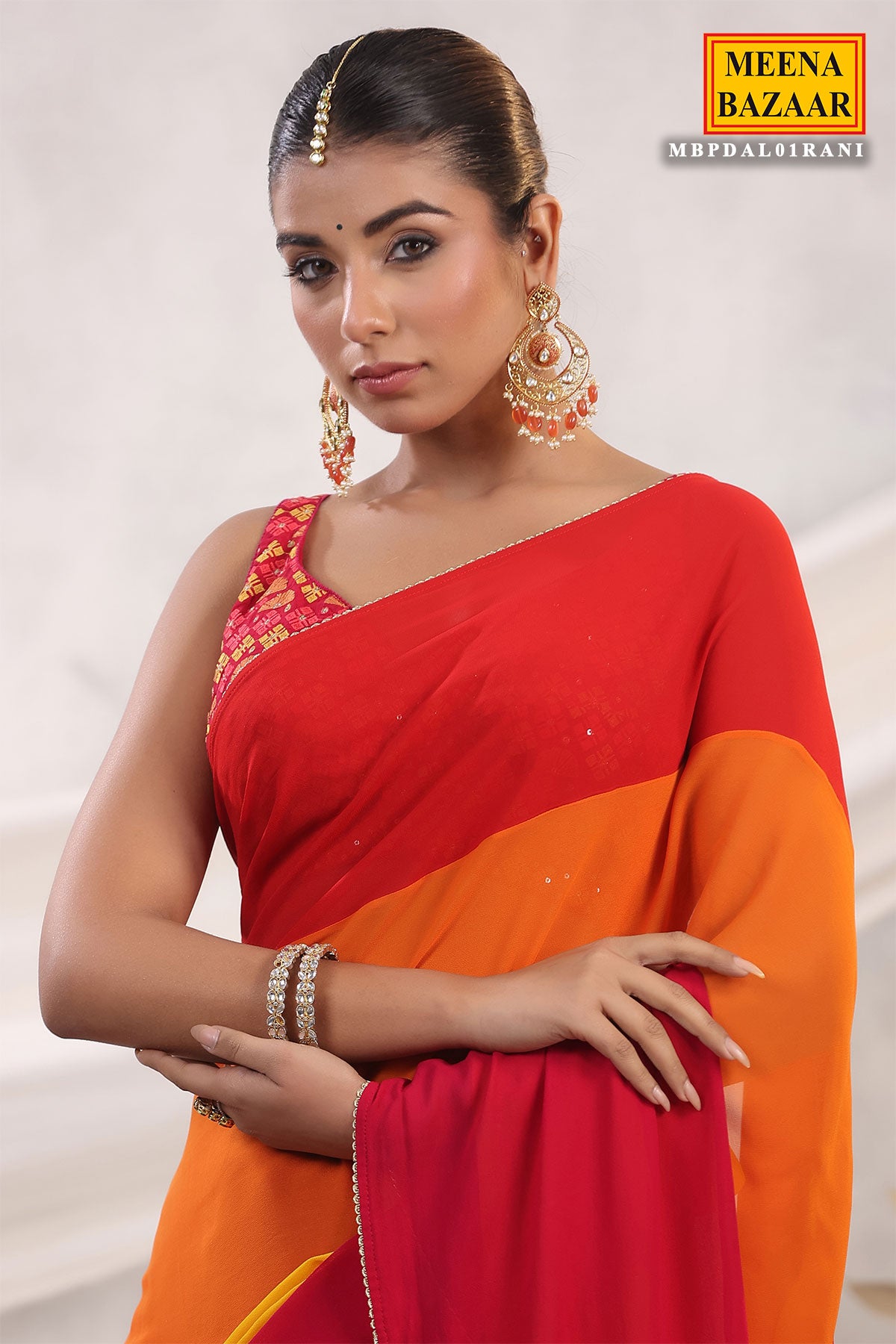 Rani-Orange Georgette Saree with Readymade Blouse