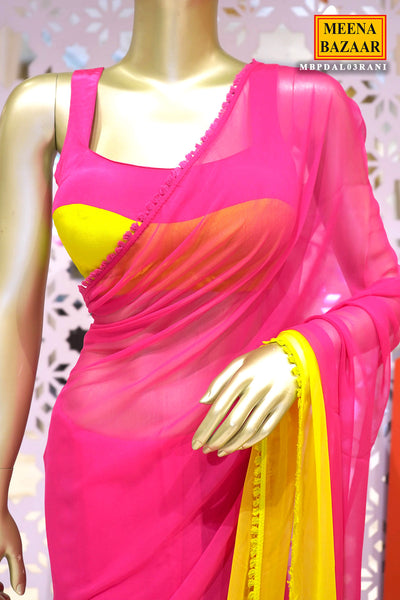 Pink-Yellow Celebrity-Styled Printed Chiffon Blend Saree