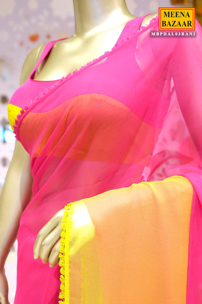 Pink-Yellow Celebrity-Styled Printed Chiffon Blend Saree