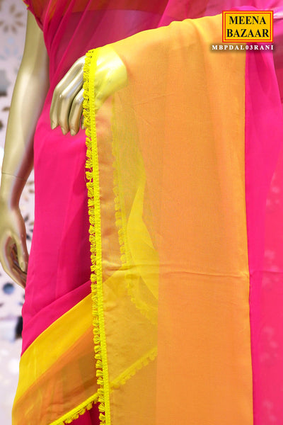 Pink-Yellow Celebrity-Styled Printed Chiffon Blend Saree