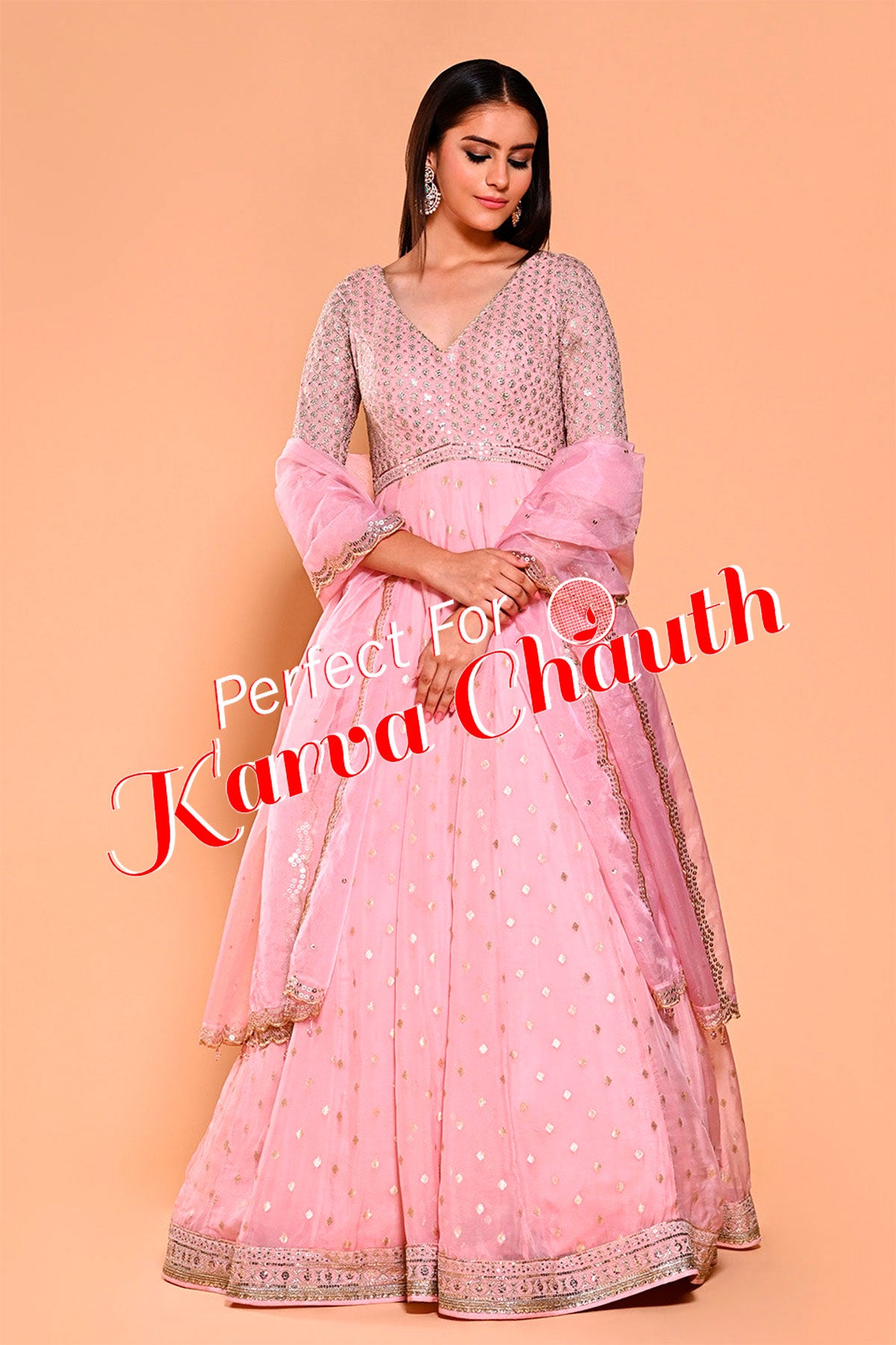 Pink Organza Zari & Sequins Embroidered Suit