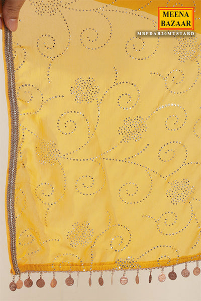 Mustard Georgette Neck Zari,Sequin Embroidered Sharara Suit Set