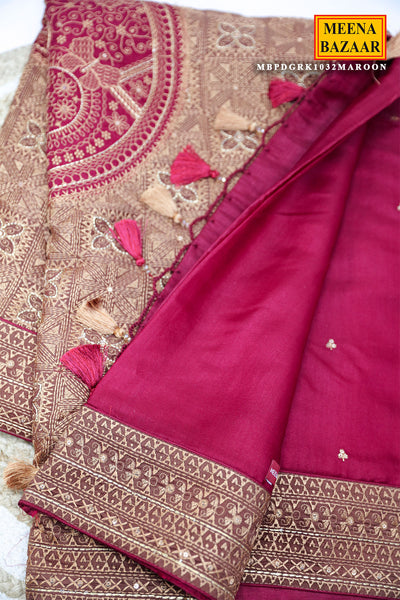 Elegant Maroon Silk Saree with Rich Zari Work and Contrast Border