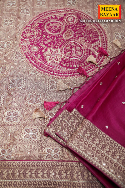 Elegant Maroon Silk Saree with Rich Zari Work and Contrast Border