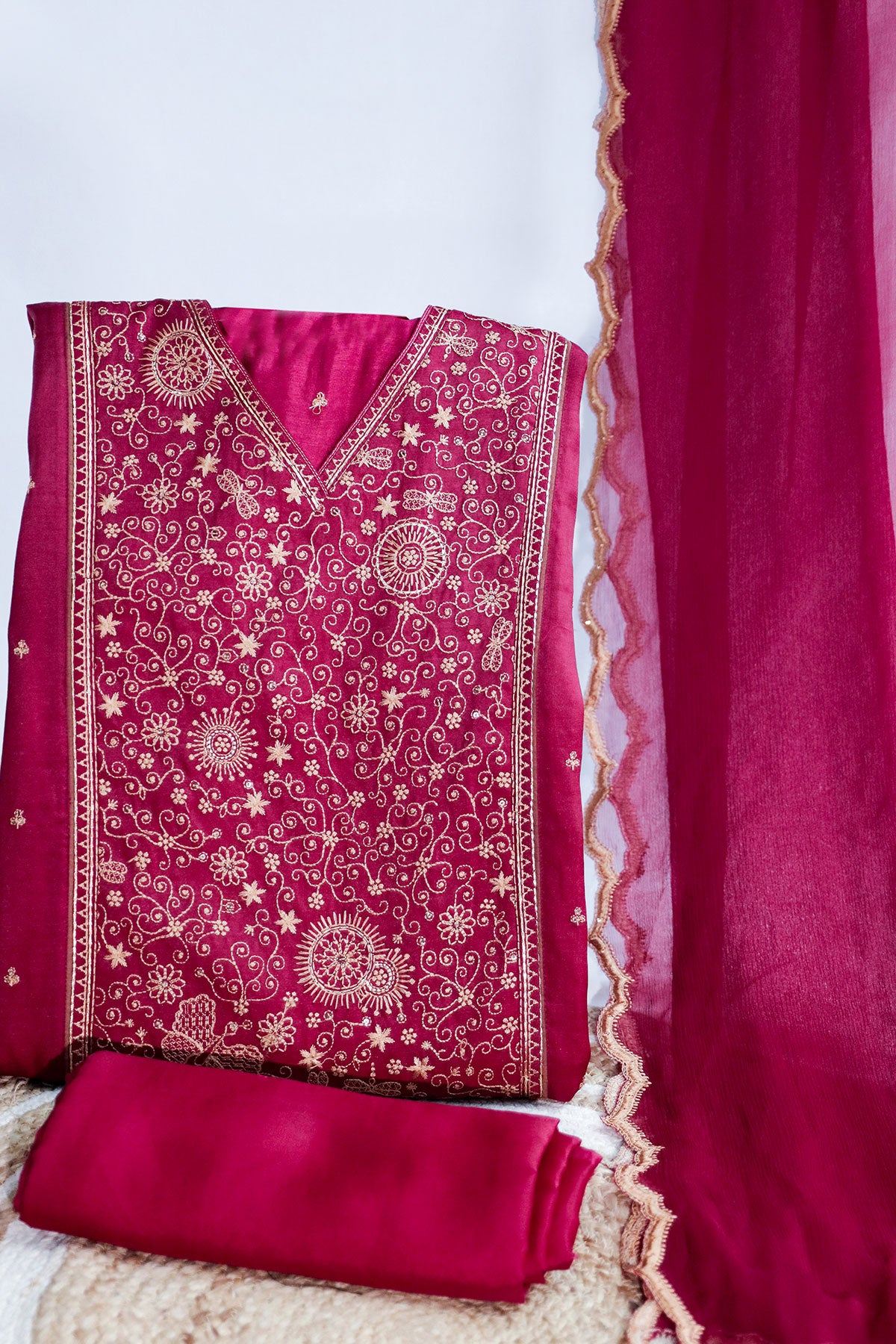 Elegant Maroon Unstitched Suit