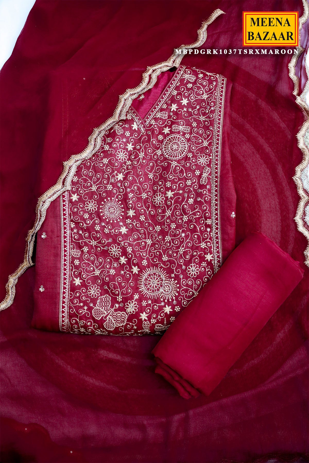 Elegant Maroon Unstitched Suit