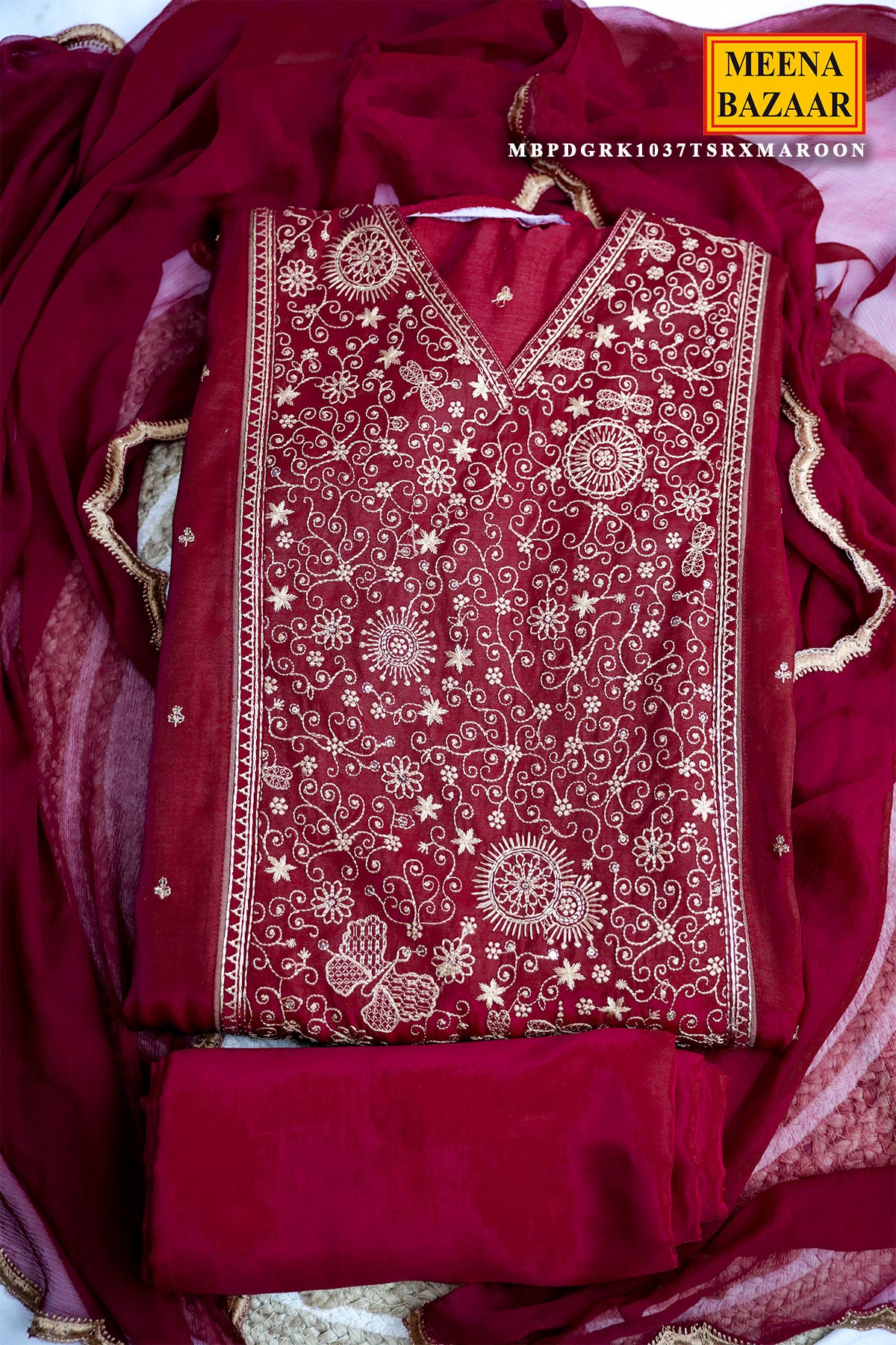 Elegant Maroon Unstitched Suit