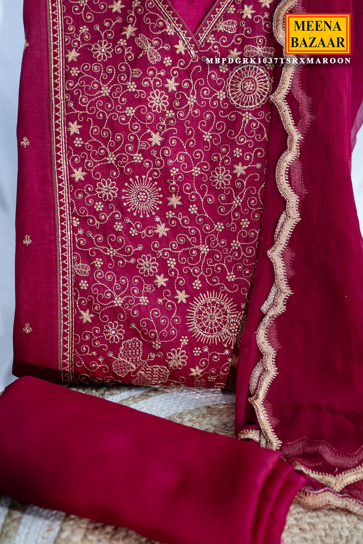 Elegant Maroon Unstitched Suit