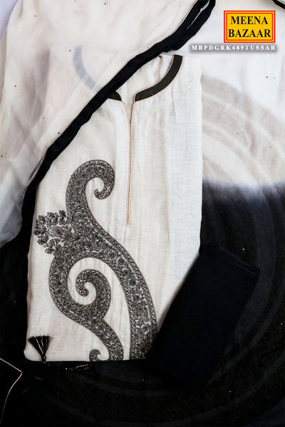 Tussar Chanderi Embroidered Unstitched Suit