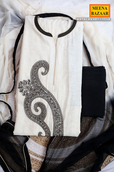 Tussar Chanderi Embroidered Unstitched Suit