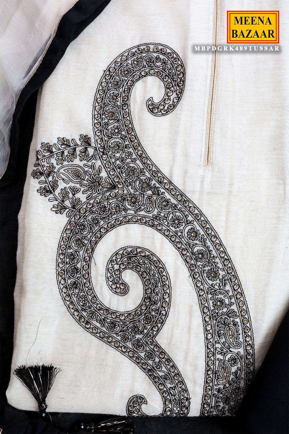 Tussar Chanderi Embroidered Unstitched Suit