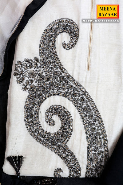Tussar Chanderi Embroidered Unstitched Suit