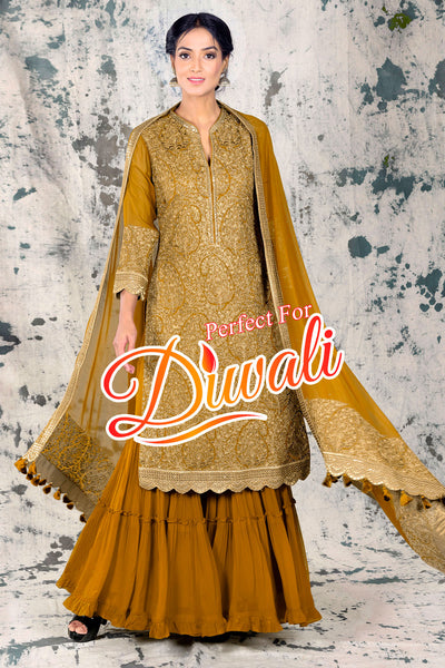 Mustard Georgette Gharara Suit