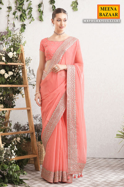Gajari Georgette Sequins, and Gota Patti Embroidered Saree