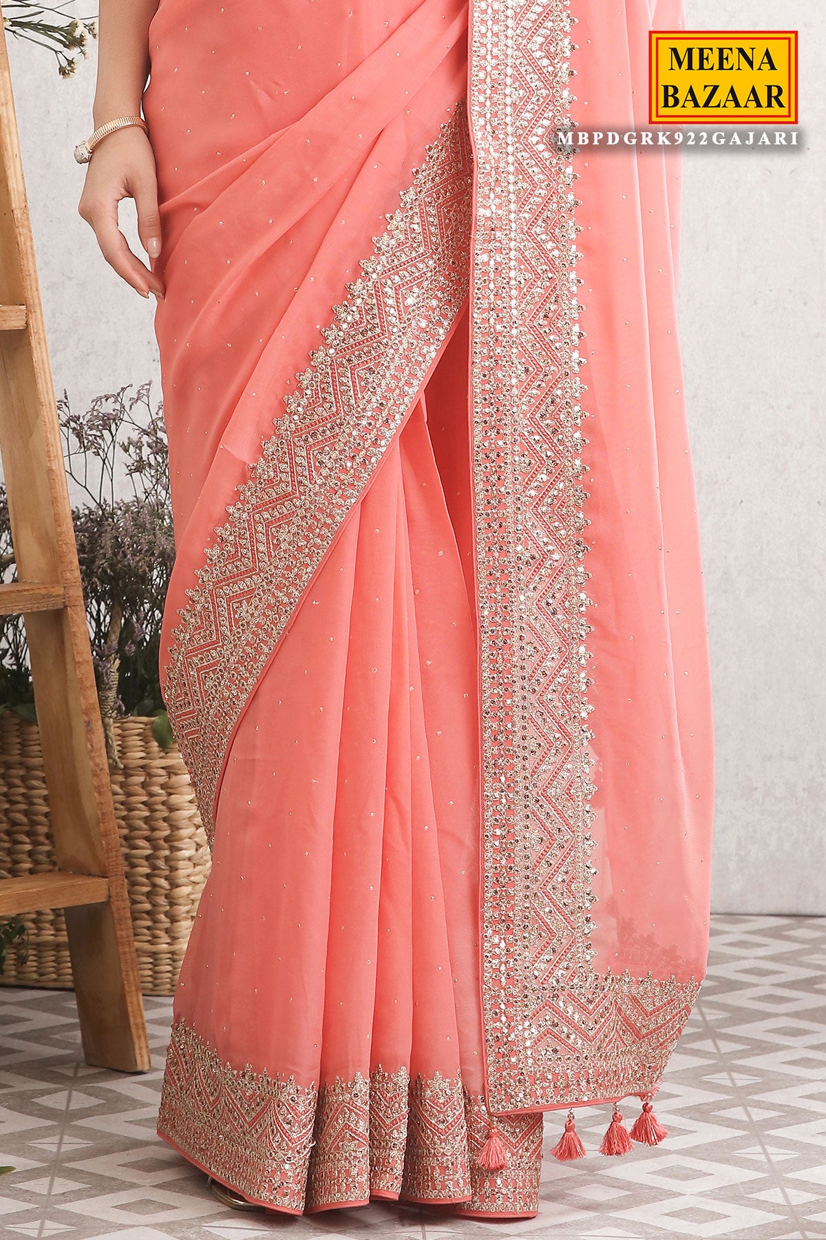 Gajari Georgette Sequins, and Gota Patti Embroidered Saree