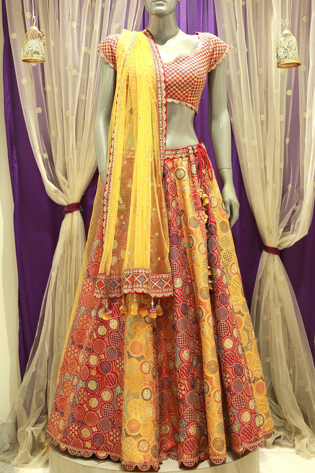 Multi-Colored Silk Embroidered Lehenga