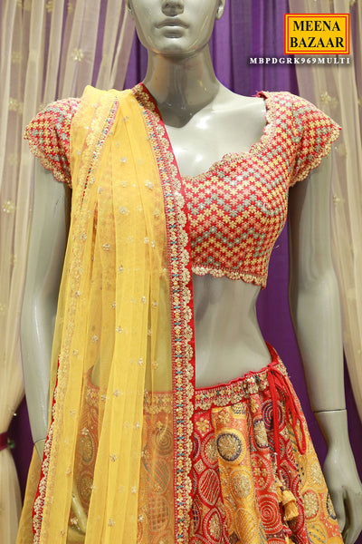 Multi-Colored Silk Embroidered Lehenga