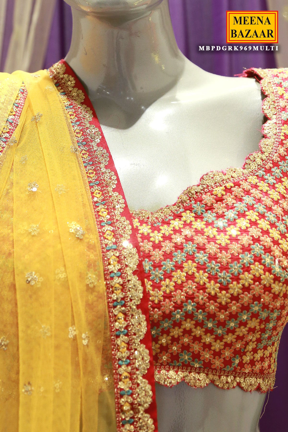 Multi-Colored Silk Embroidered Lehenga