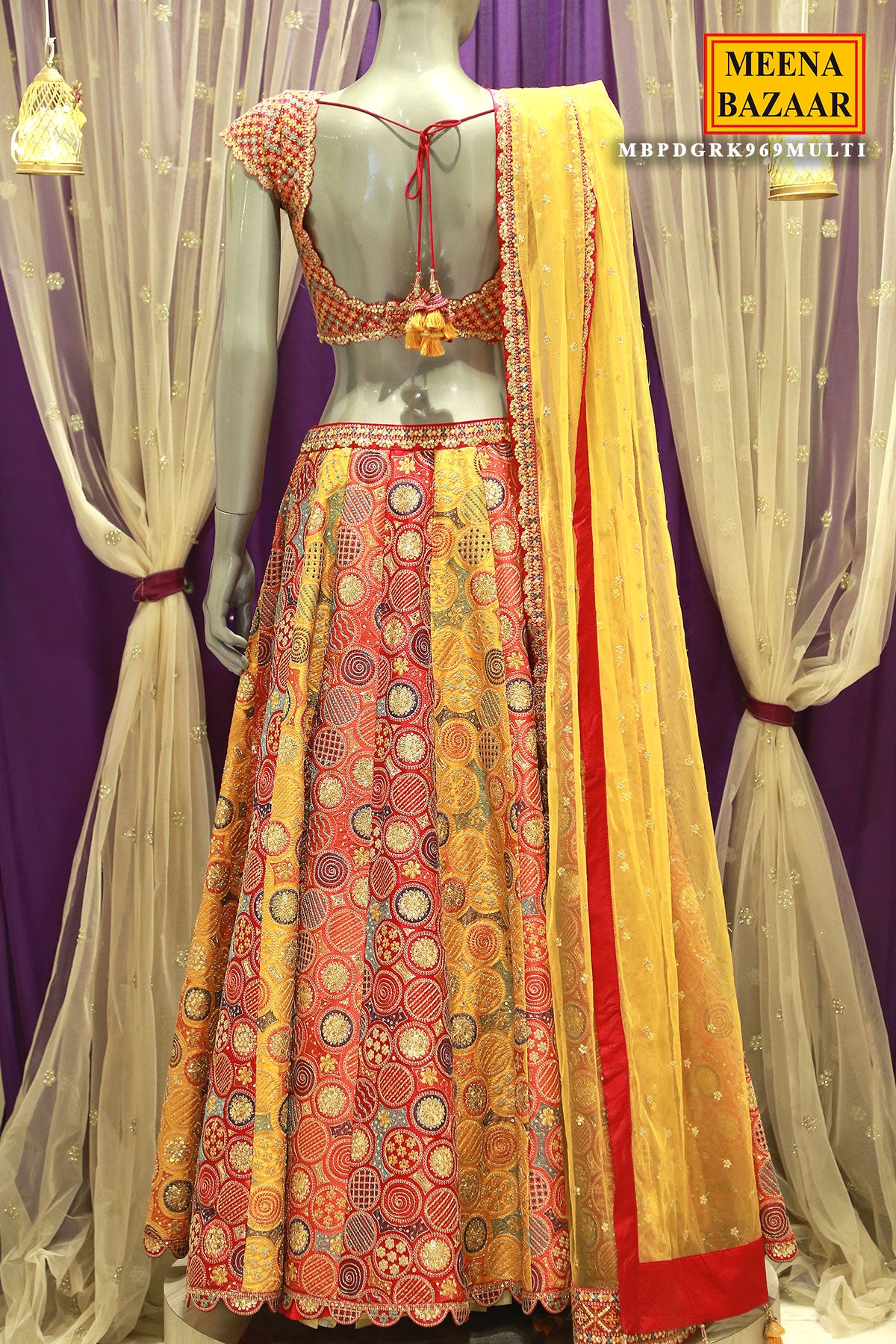 Multi-Colored Silk Embroidered Lehenga