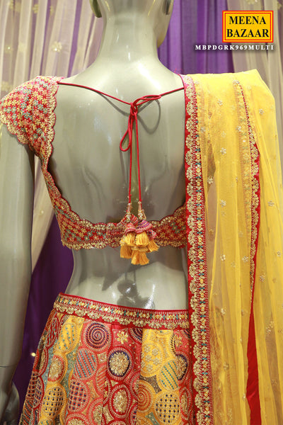 Multi-Colored Silk Embroidered Lehenga