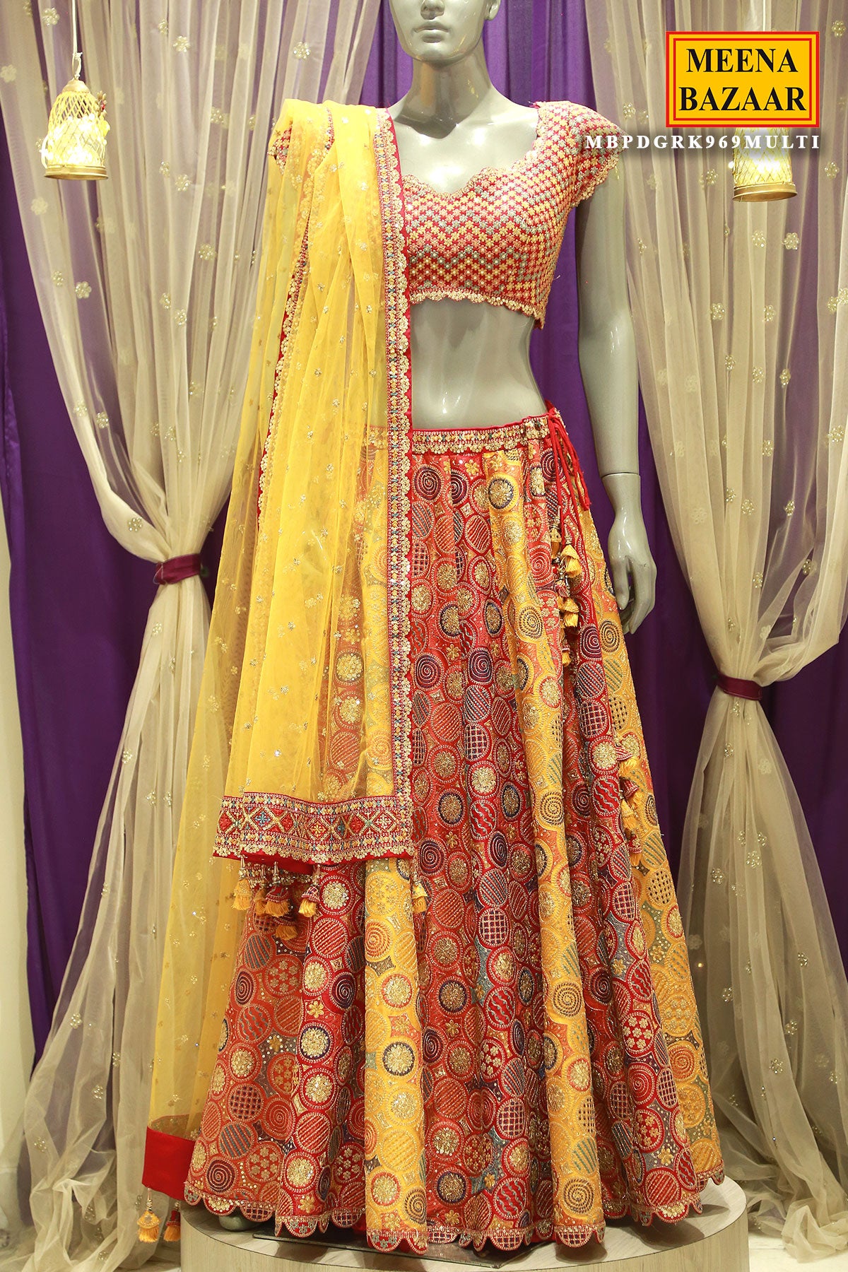 Multi-Colored Silk Embroidered Lehenga