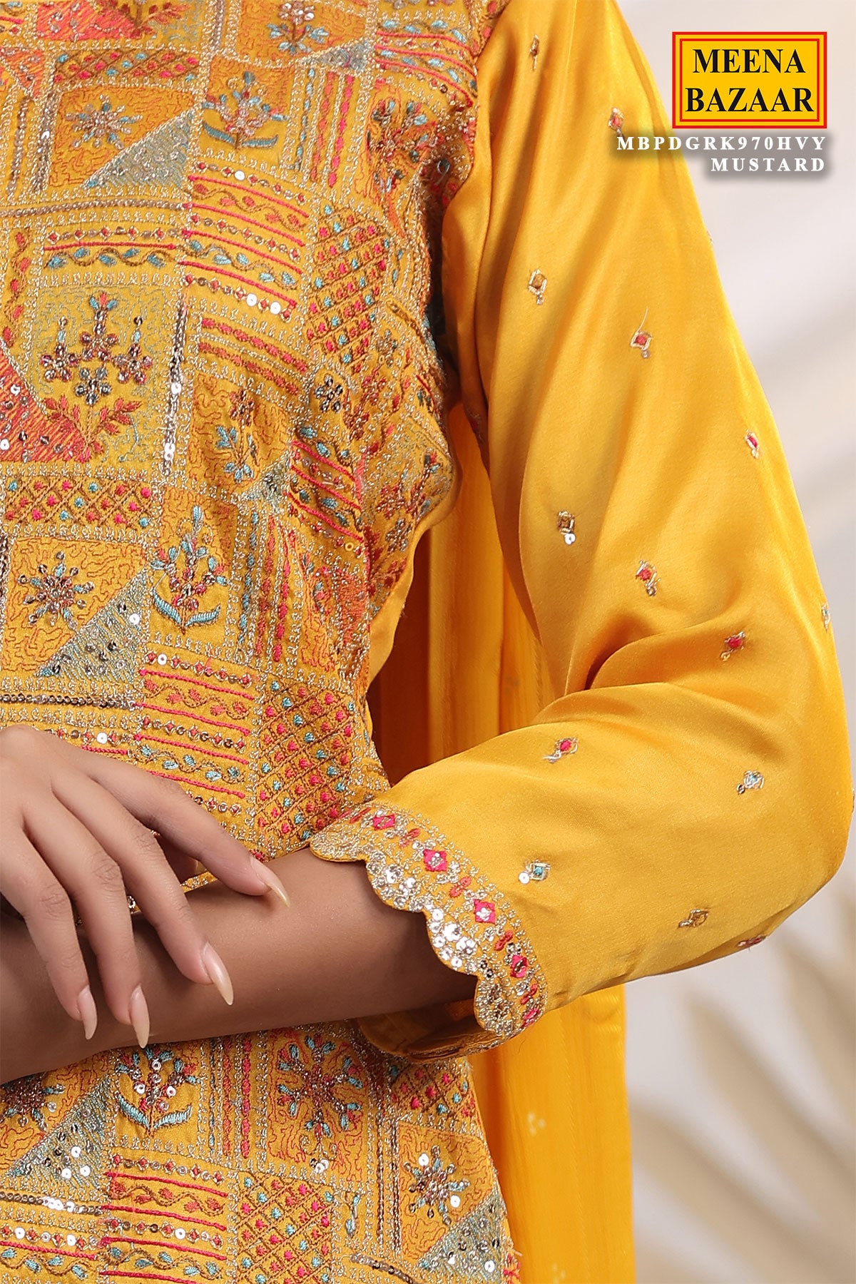Mustard Embroidered Silk Suit Set – Meena Bazaar