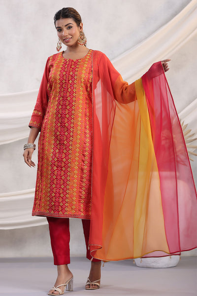 Gajari Silk Threadwork Embroidered Unstitched Suit Set