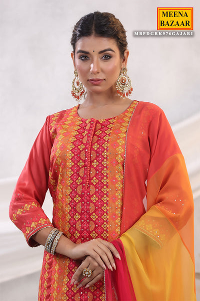 Gajari Silk Threadwork Embroidered Unstitched Suit Set