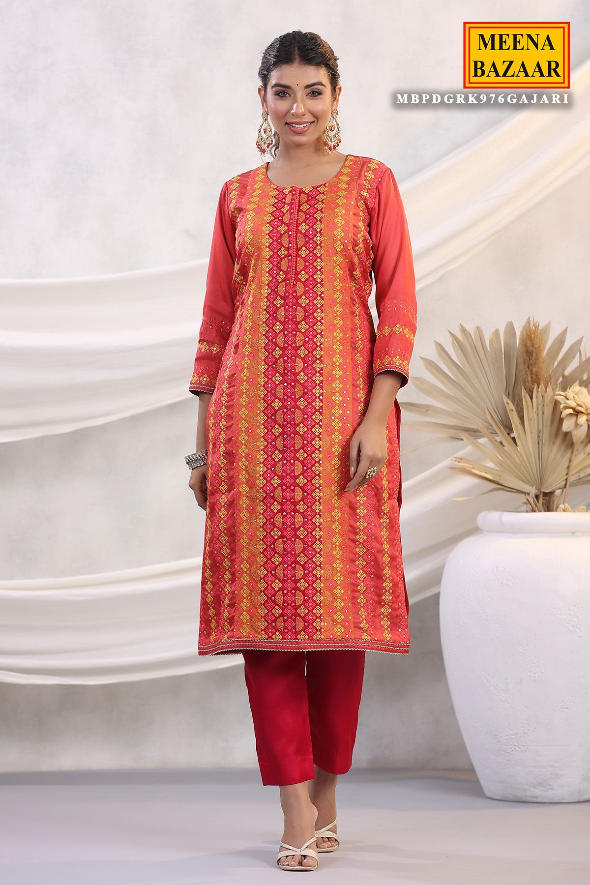 Gajari Silk Threadwork Embroidered Unstitched Suit Set