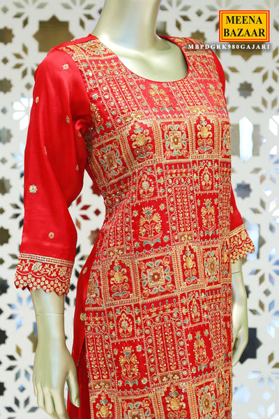 Gajari Tussar Silk Sequin Embroidered Suit