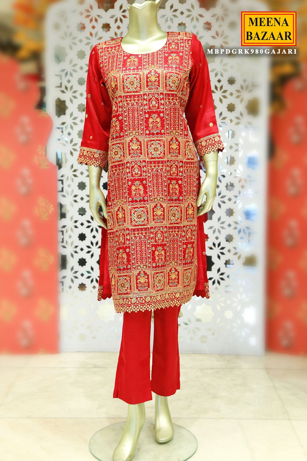 Gajari Tussar Silk Sequin Embroidered Suit