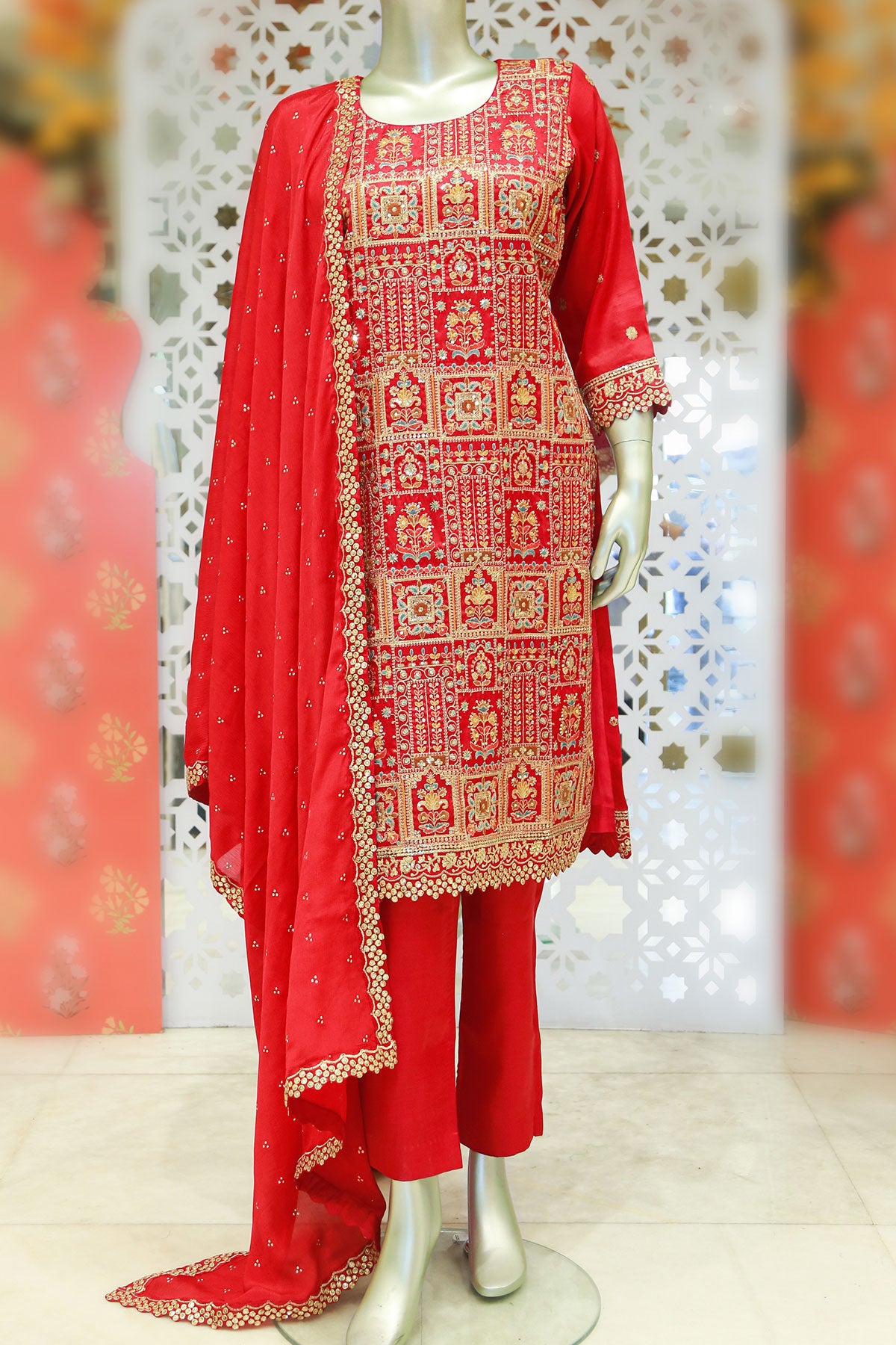 Gajari Tussar Silk Sequin Embroidered Suit