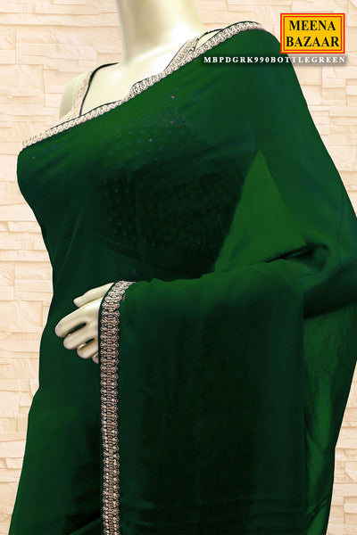 Bottle Green Georgette Sequin Embroidered Saree