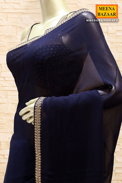 Navy Georgette Sequin Embroidered Saree