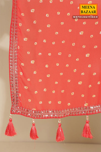 Red Bandhani Printed Zari Embroidered Georgette Saree With Ready Blouse