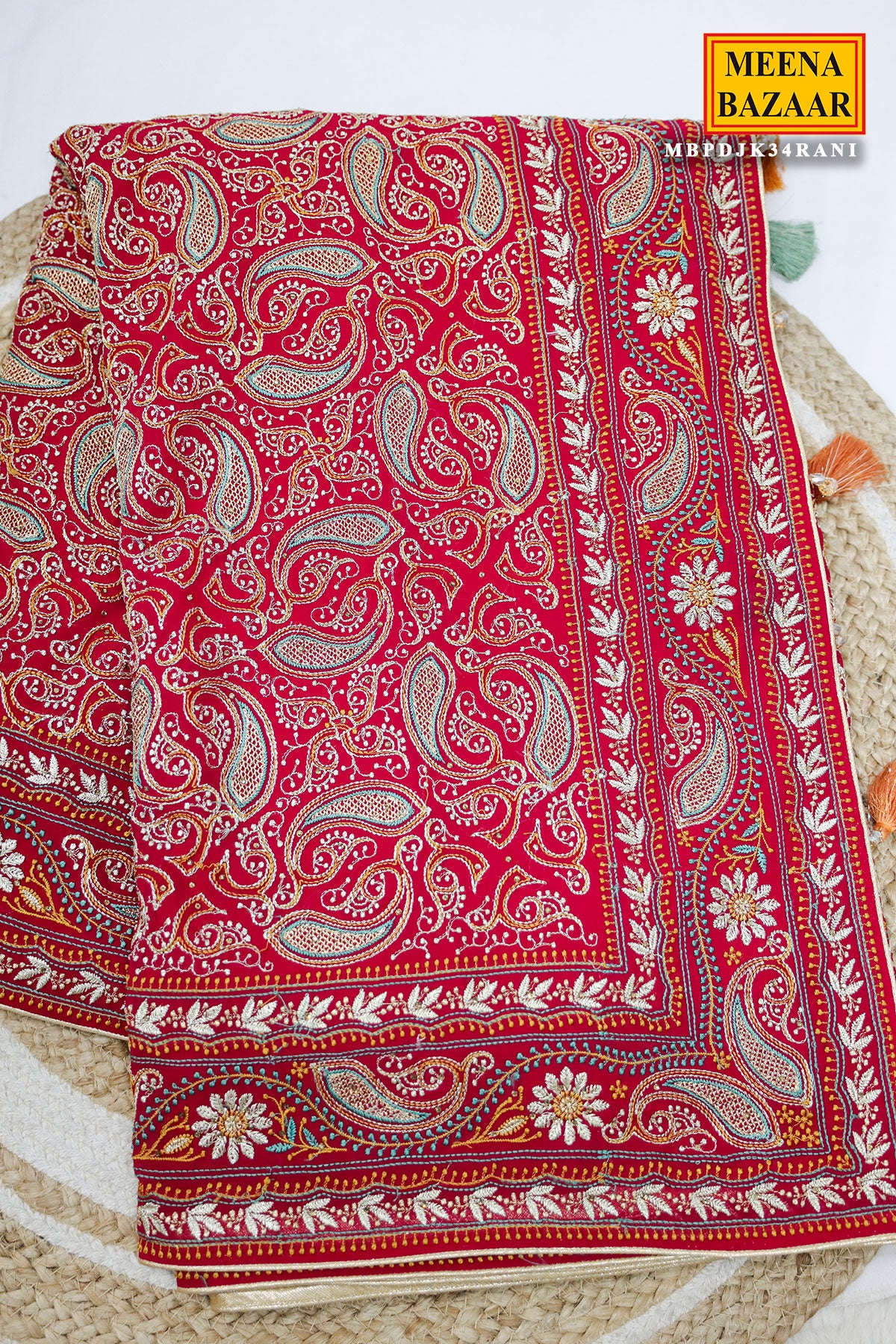 Graceful Rani Pink Georgette Saree with Embroidered Detailing